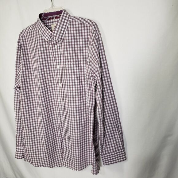 Samuel Windsor Mens Shirt Large Wine Plaid Cotton Button Up Long Sleeve Pocket - Picture 5 of 10